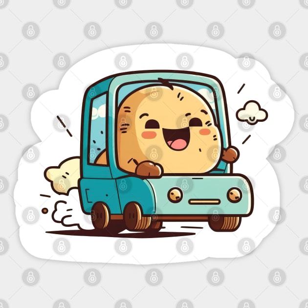 Cute kawaii baby potato driving a car Sticker by Quixar